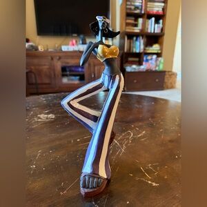 Abstract Woman Figurine Modern Sculpture Hand Painted Art Deco Black Woman